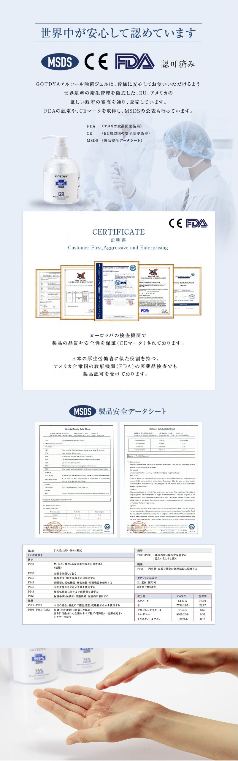 FDA CE MSDS 認可済み